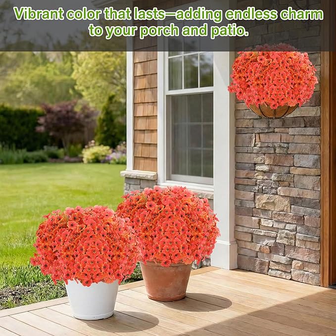 Artificial Flowers for Outdoor,Silk Flowers No Fade Fake Plastic Flowers UV Resistant Faux Plants for Outdoors Outside Front Porch Hanging Planter Window Box Garden Home Decoration,13 Bundles(Orange)