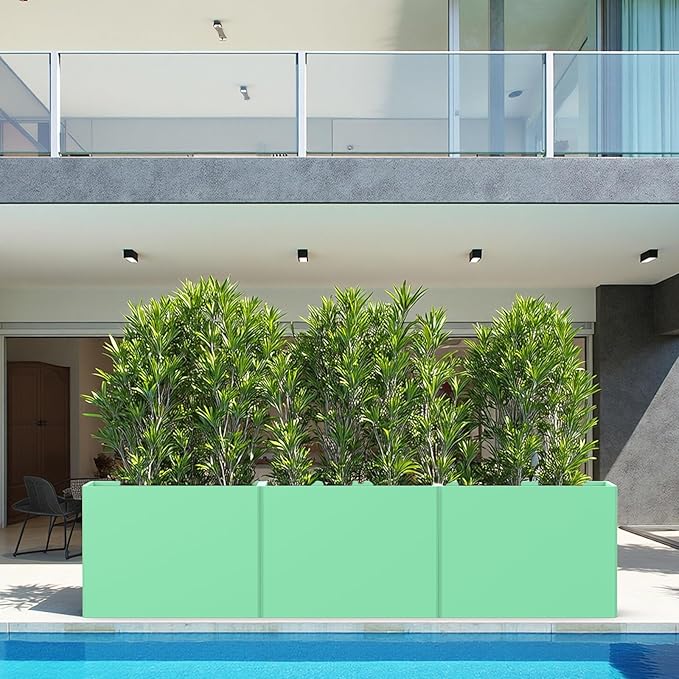Rectangular Planter Box with Removable Insert Shelf - 32x12x24 Inches Large Size Planters for Patio Yard, Green