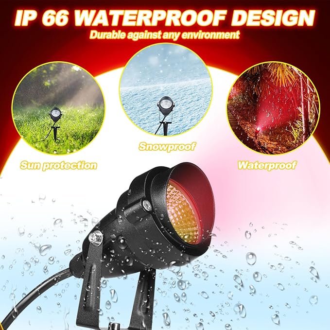 4 Pcs Christmas Red Spotlight Outdoor Plug in Landscape Lighting 12w Ip66 Waterproof LED Lights with Spiked Stand 270° Adjustable Outdoor Spot Lights for Yard Lawn Garden Tree Flags Holiday
