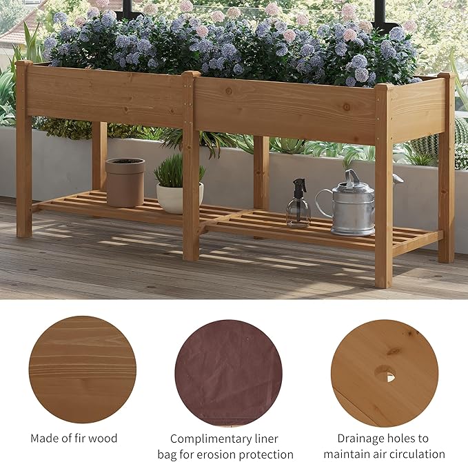 FILWH Raised Garden Bed with Legs Elevated Wooden Planter Box Stand Large Planter Stand Box for Fruits Vegetables Flowers with Divider with Bag- 72 * 24 * 30.5IN（Brown）