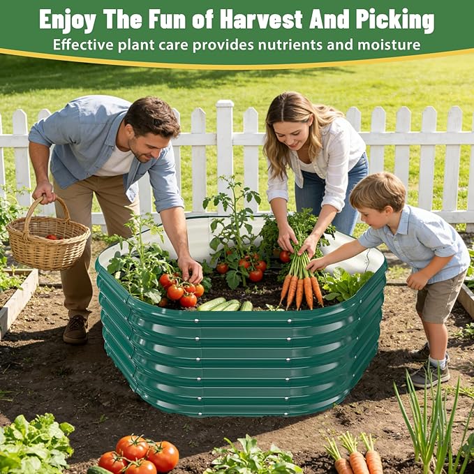 Hexagon Raised Garden Bed, 48 Inch Diagonal & 16.5 Inch Tall, Galvanized Steel Planter Box with Wave-Shaped Metal Panels for Outdoor Flower,Tree,Herb & Vegetable Garden (Dark green, 4FT X 1.5FT)