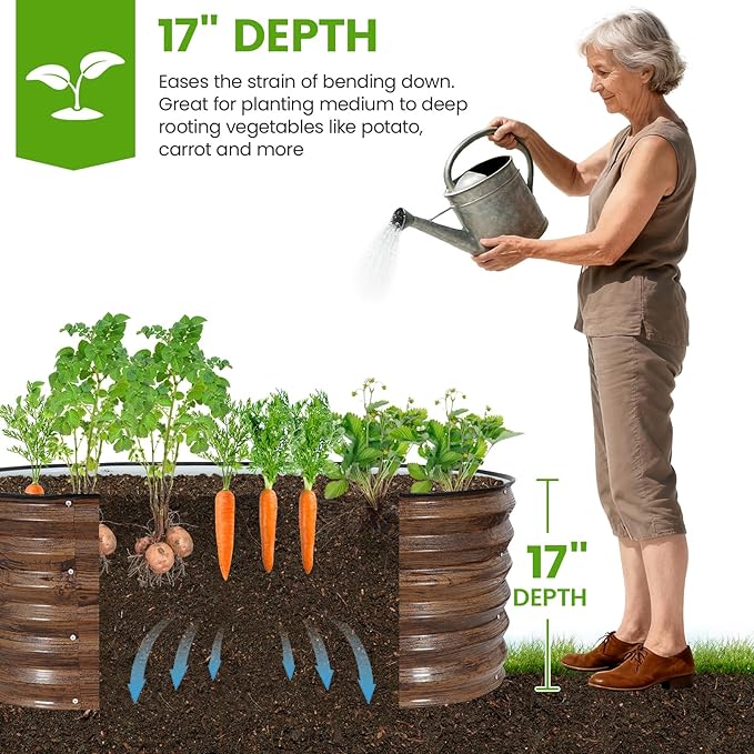 Galvanized Raised Garden Bed Outdoor |17'' Tall Planter Box Outdoor for Deep Root Plants | 3Pcs Raised Bed Kit for Gardening with Rubber Strip for Vegetables Flowers Fruits (Grain, 4x2x1.4FT)