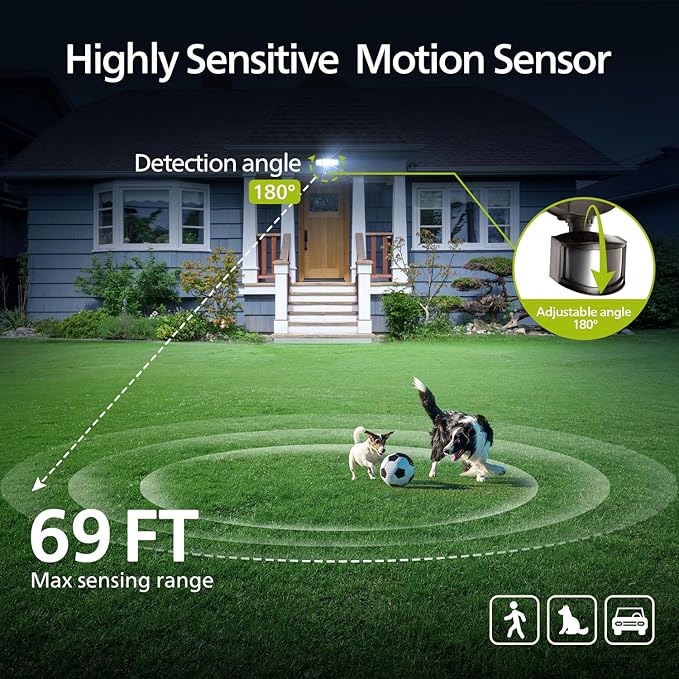 Philips 72W 7400LM LED Security Lights w/PIR Motion Sensor Outdoor, 5000K Daylight Dusk to Dawn Aluminum Flood Light, 3 Adjustable Heads, Waterproof for Garage, Yard, Porch