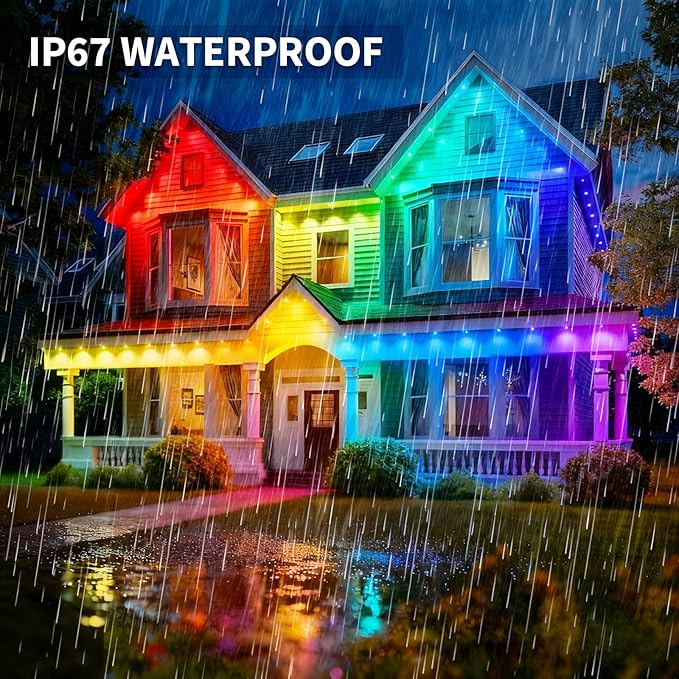 Permanent Outdoor Lights, 300ft Smart Eave Lights with RGB LED Light, IP67 Waterproof, App Control, DIY RGB Light for House Halloween Decorations