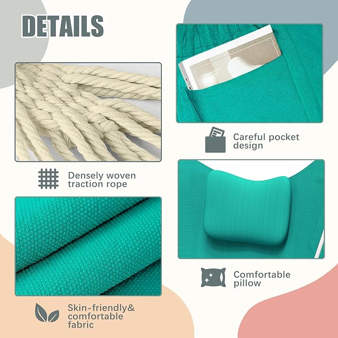 G TALECO GEAR Hammock Chair with Stand,Heavy-Duty and Rustproof Hanging Chair with Stand,Hammock Swing Chair Stand,for Indoor Outdoor Patio Yard Garden Porch (Aqua)
