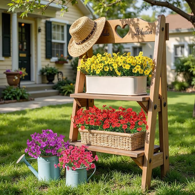 Alupssuc 48 Bundles Artificial Flowers for Outdoors Decoration, UV Resistant Silk Faux Daisy Flora Spring Fake Plastic Plants Greenery for Outside Indoor Yard Home Porch Window Box Decor, Mix 4 Colors