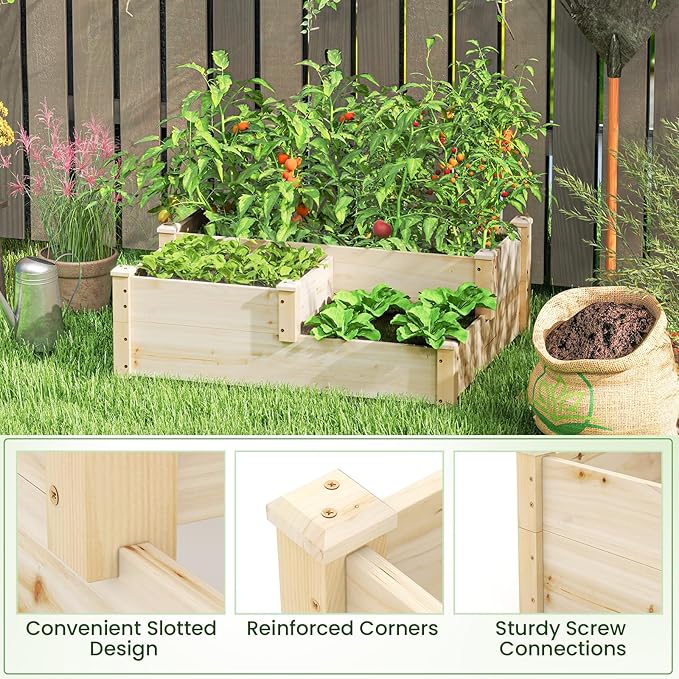 Giantex Raised Garden Bed, Wood Planter Box for Vegetables Flowers Fruit Herb, Easy Assembly, Garden Box Container for Backyard, Patio, Balcony (43" Lx35 Wx14.5 H)