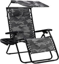 Best Choice Products Folding Zero Gravity Outdoor Recliner Patio Lounge Chair w/Adjustable Canopy Shade, Headrest, Side Accessory Tray, Textilene Mesh - Camouflage