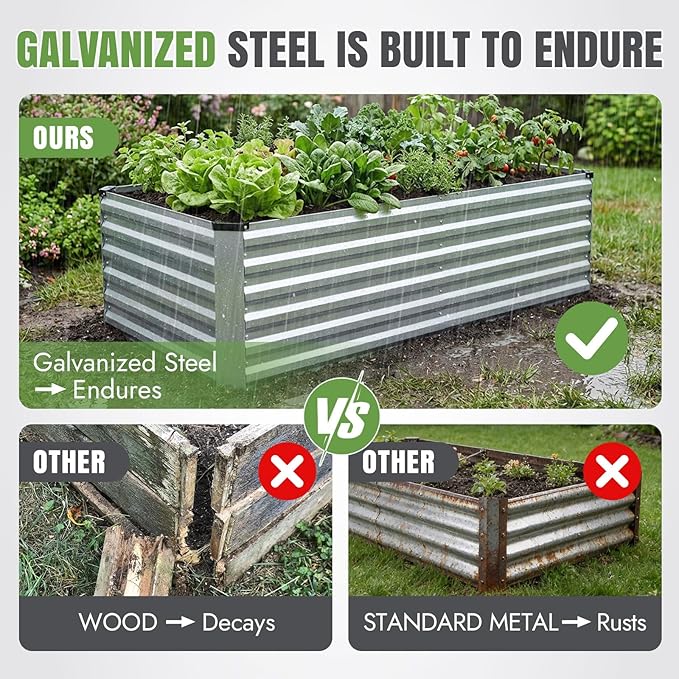 INNO STAGE 6x3x2ft Galvanized Raised Garden Bed, Raised Garden Bed Kit-Metal Planter Box Outdoor, Planting for Vegetables, Fruits, Herbs, Flowers, Silver