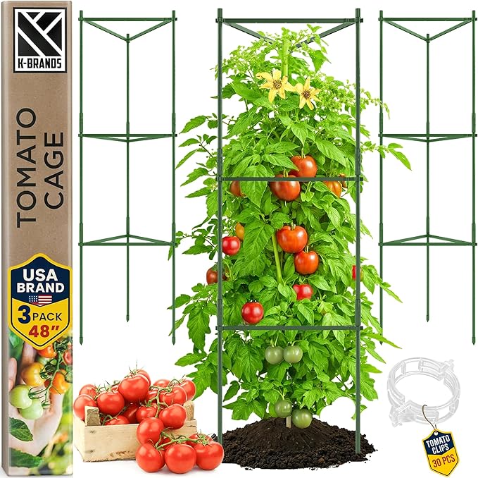 Tomato Cage - Large Trellis Stakes and Plant Support Structures for Vegetables and Climbing Plants - Tall Tomato Cages for Garden, Pots, Raised Garden Bed Outdoor Supplies (3 Pack - Up to 48")