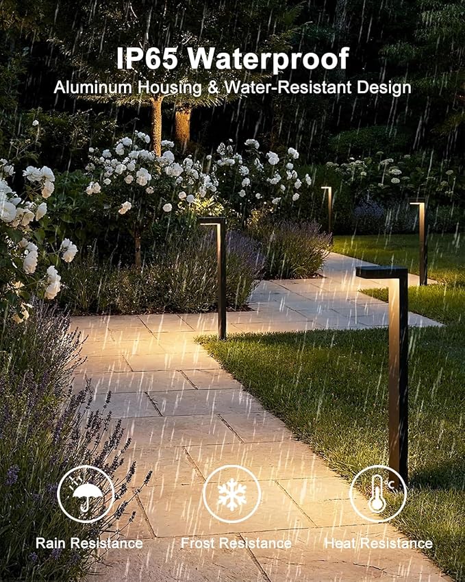 Low Voltage Landscape Lights, 2 Pack Outdoor LED Pathway Light, Wired Path Lighting for Walkway, Garden, IP65 Waterproof, 400LM, 4000K, Modern Cast-Aluminum, Black