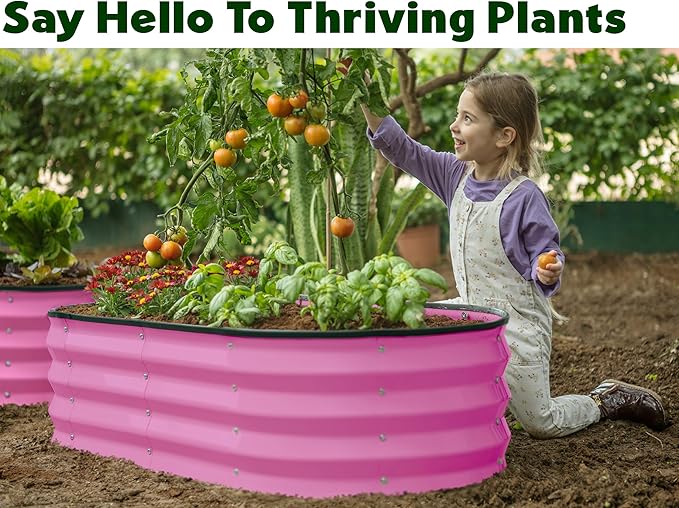Plant & Plot Galvanized Raised Garden Beds Outdoor // 4×2×1 ft (2-Pack) Planter Raised Beds for Gardening, Vegetables, Flowers (Pink) // Large Metal Garden Box