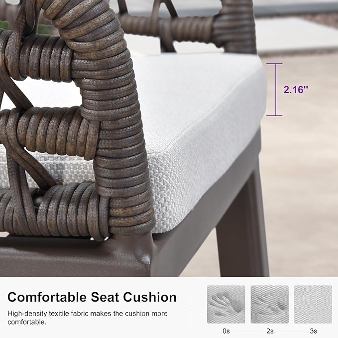 PURPLE LEAF Outdoor Rattan 29" Bar Stools Set of 2, Modern Boho Aluminum Patio Bar Height Chair with Cushion and Back for Garden Outdoor and Indoor, Coffee