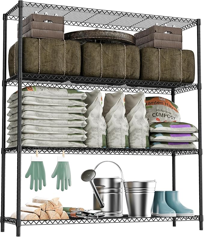 2400LBS 47.3" W Stand Shelf Wire Rust-Proof Outdoor Storage Shelving 4-Tier Utility Shelving Unit for Garden Home,Kitchen,Office Dark Grey 17.7" D x 47.3" W x 59.4" H