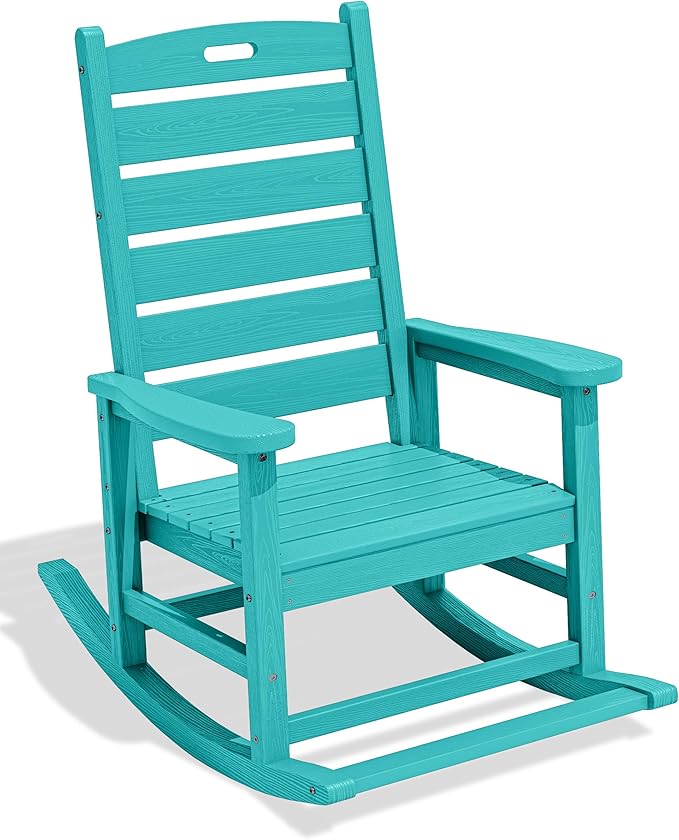 SERWALL Outdoor Rocking Chair, Oversized Rocking Chair with Footrest for Adults, HDPE All Weather Resistant Rocking Chairs for Patio, 350lbs Weight Capacity, Aruba