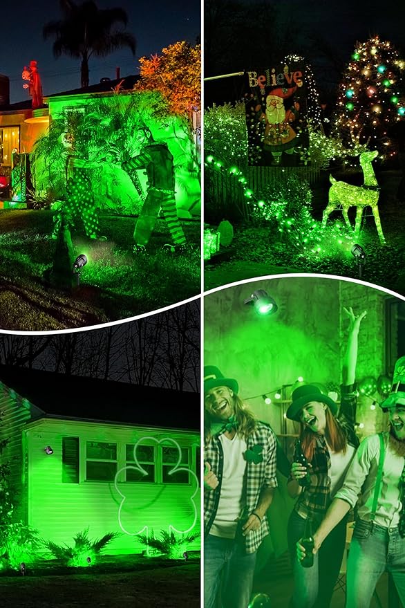 T-SUN Green Spotlight Outdoor, Waterproof LED Landscape Lighting with US Plug, Easy Install 270° Adjustable Outdoor Spot Lights for Garden Tree Yard Decor