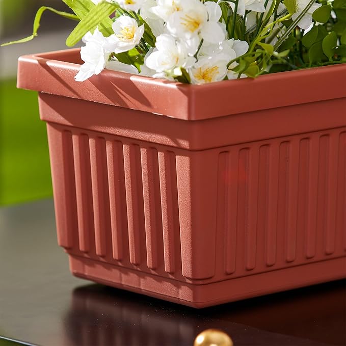 HC Companies 30 Inch Long Fluted Venetian Garden Window Container Planter Box for Indoor or Outdoor Flowers, Vegetables, or Succulents, Clay (3 Pack)