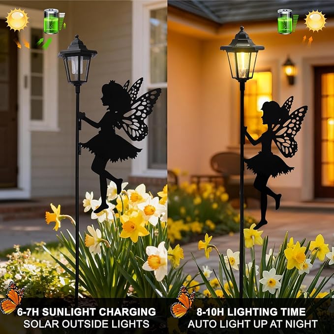 ZKLiLi Fairy Solar Garden Light,Outdoor Garden Fairy Decor Waterproof Large Hanging Lantern Lights Decorations for Patio Yard Porch Lawn Pathway Statues Outdoor Decor Gifts（Warm Light）