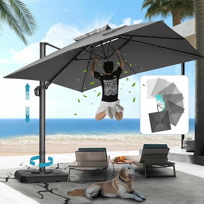 HOTEEL10x10ft Patio Umbrella Cantilever Umbrellas - Upgrade and Intensify - 360 Rotation and 5 Angles Adjustment - Aluminum Offset Pool Umbrella Outdoor Umbrellas for Patio Garden Pool