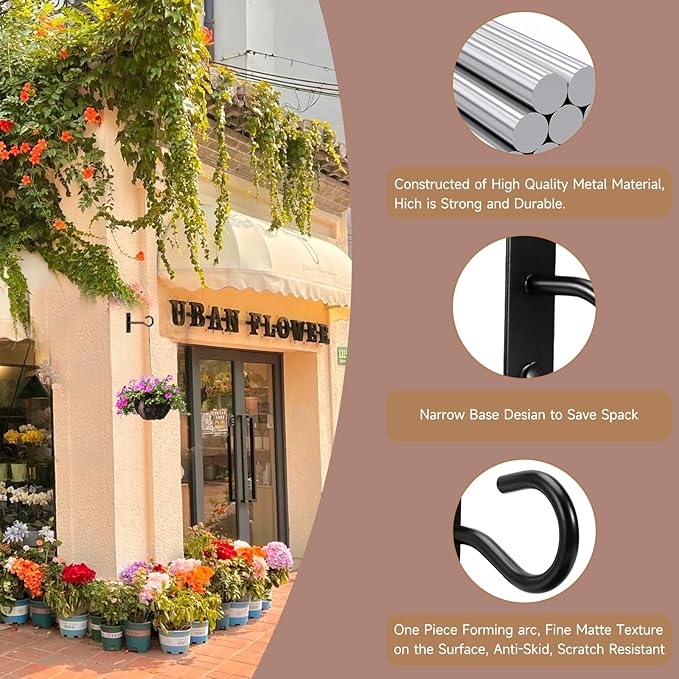 2Pack 4Inch Ceiling Hooks for Hanging Plant, Hanger for Indoor and Outdoor Plant Pots Holder, Wall Hook for Planters, Flower Basket, Wind Chimes, Lanterns, Lights, Bird Feeders, Home Decor-Black