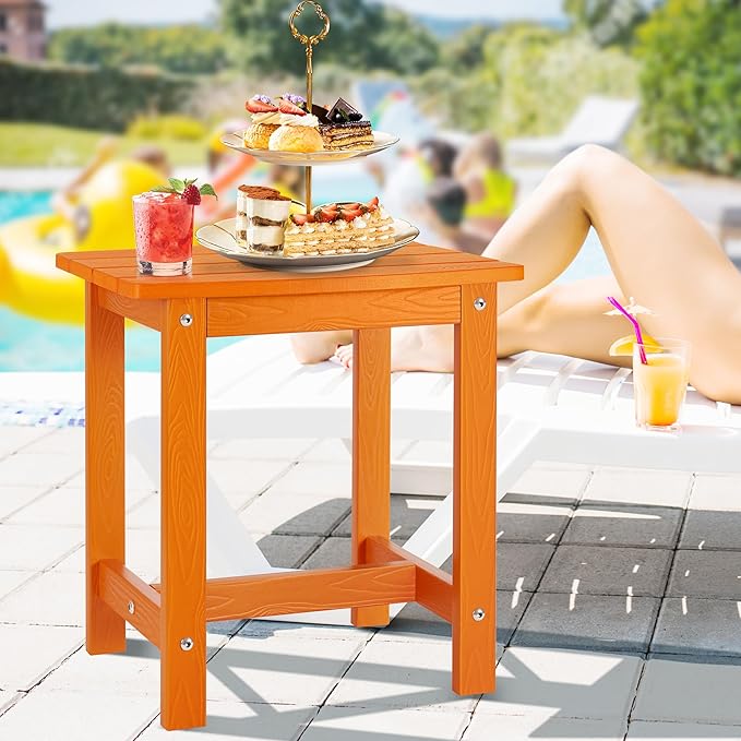 Y&M Outdoor Side Table, HIPS Adirondack Small Single Table, Waterproof Square Outside Table, Balcony Modern End Tables for Patio, Pool, Beach, Porch, Deck, Indoor or Outdoor Use, Orange