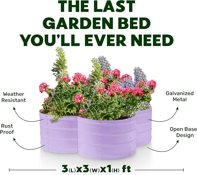 Plant & Plot Galvanized Raised Garden Beds Outdoor // 3×3×1 ft Planter Raised Beds for Gardening, Vegetables, Flowers // Large Metal Garden Box (Lavender) // Patented Tool-Free Design