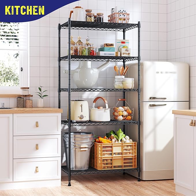 5-Tier Shelf 1010LBS Storage Shelves Adjustable Wire Shelving Metal Shelving Unit Storage Rack for Kitchen Pantry Closet Laundry School Commercial 59.4" Hx21.5 W x13.6 D