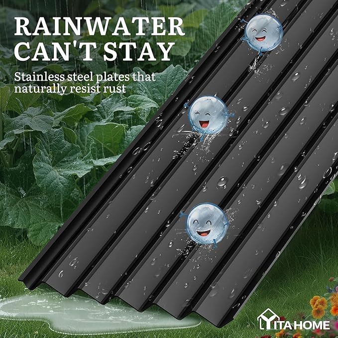 YITAHOME 8x4x1.5ft Large Raised Garden Bed Kit, Galvanized Metal Planter Box with Gloves, Ground Nails & Safety Rubber, Outdoor Above Ground Planters for Plants Vegetables Flowers, Black