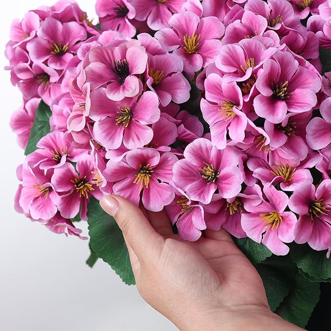 2 Pack Artificial Geranium Flowers Topitary Trees for Outdoors, UV Resistant Geraniums Potted Bushes Look Real Silk Faux Plants for Front Door Garden Porch Planter Farmhouse Home Decor (Pink)