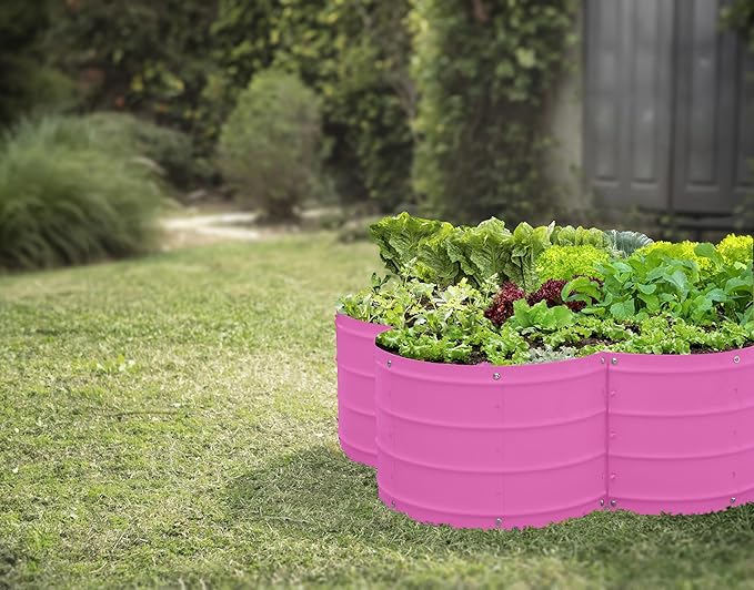 Plant & Plot Galvanized Raised Garden Beds Outdoor // 3×3×1 ft Planter Raised Beds for Gardening, Vegetables, Flowers // Large Metal Garden Box (Pink) // Patented Tool-Free Design