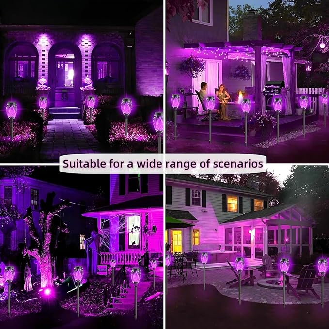 4 Pack Outdoor Solar Flame Light,Solar Lights Outdoor for Garden Decorations with Flickering Flame,IP65 Waterproof Solar Powered Yard Lights Torch Light for Lawn Patio Pathway (Purple)