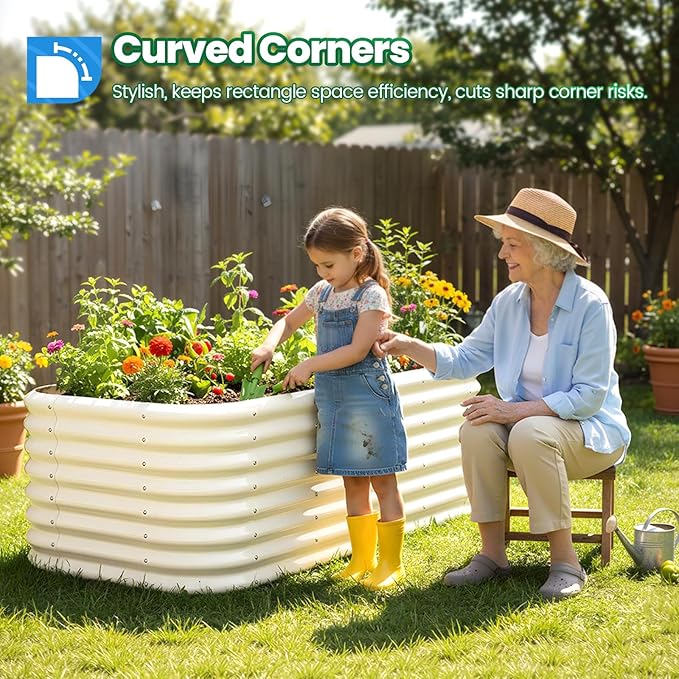 Quictent Galvanized Raised Garden Bed Kit, 6x3x2 ft Oval Metal Planter Box Tall for Vegetables Outdoor Backyard, Strengthened by Crossbar, Beige