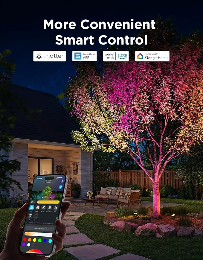 Govee Outdoor Tree Lights 3-Pack, RGBWIC LED Landscape Lighting, Outdoor Lights for Yard Garden Patio, 66 Scene Modes for Holiday Party and Event, App Control, Google Assistant, Matter