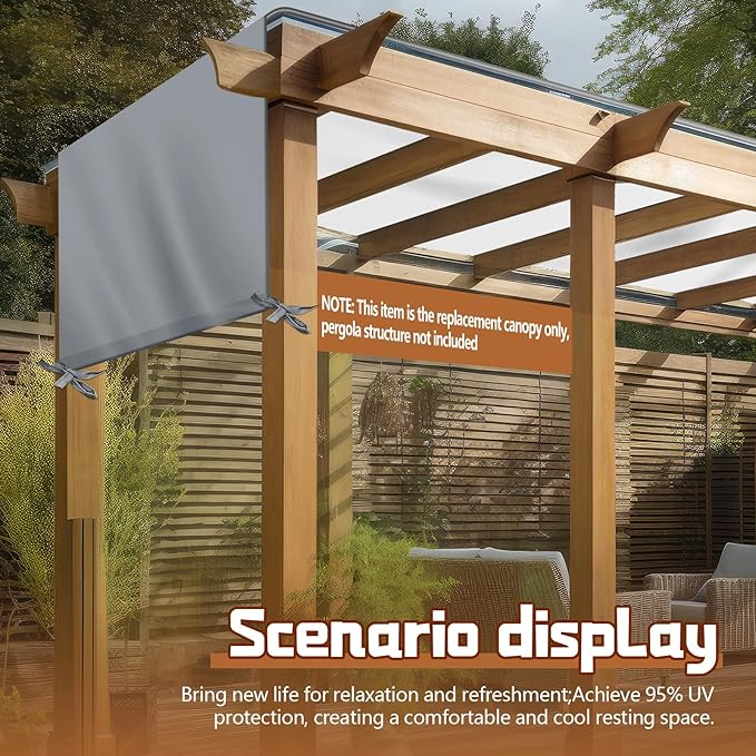 Universal Pergola Replacement Canopy Outdoor Canopy Shade Cover Waterproof Shade Top Cover for Outdoor Patio Porch Backyard(12 x 8 ft,Gray)