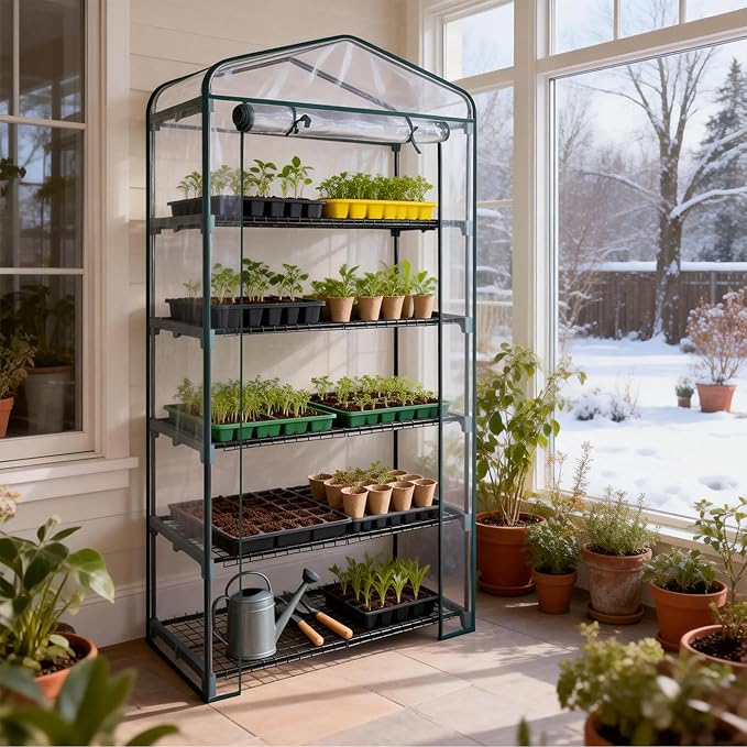 Worth Garden 50% Extra Wide Mini Greenhouse 5 Tier Portable Plant Green House 40in Wide -Sturdy Gardening Shelves with PVC Cover - Indoor & Outdoor Wheatgrass Growing - 19″x40″x75″