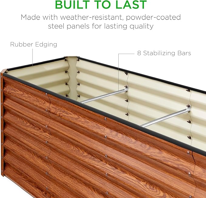 Best Choice Products 8x2x2ft Raised Outdoor Metal Garden Bed, Deep Root Box Planter for Vegetables, Flowers, Herbs, 240 Gallon Capacity, 100% Non Toxic Materials - Wood Grain