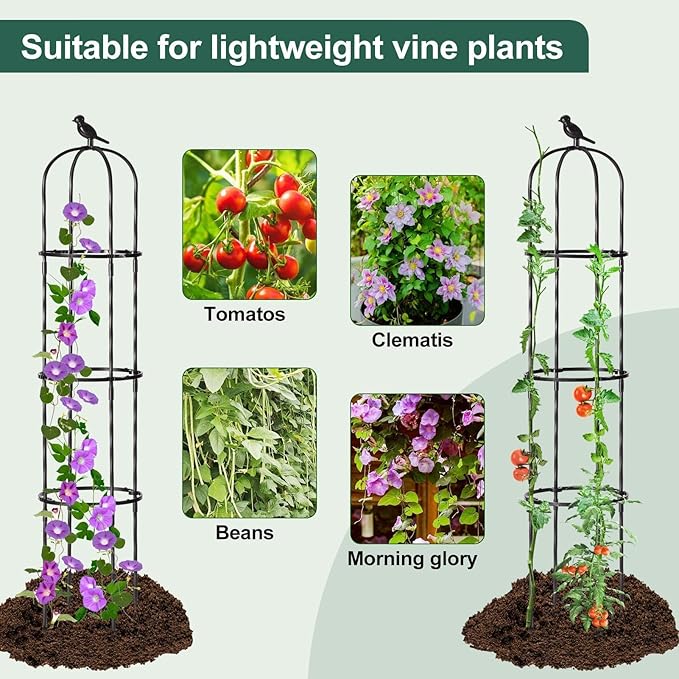 Garden Trellis for Climbing Plant Outdoor, 67" Tall Round Cucumber Trellis Plant Supports for Vines Flower Climbing Rose Clematis Vegetable Tomato Trellis, 1PC, Black