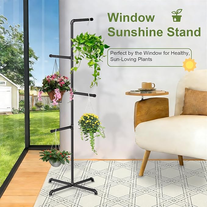 Hanging Plant Stand, Plant Hanger Indoor, Corner Hanging Plant Stand, Black Metal Holder for Bedroom, Living Room, Garden, Balcony (large)