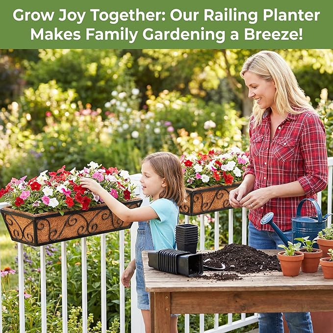 6pcs 30 Inch Window Deck with Coco Liner, 30" Window Boxes Horse Trough with Coconut Coir Liner, Metal Hanging Flower Planter Window Basket Deck Railing Planter Boxes for Outdoor Indoor Lawn