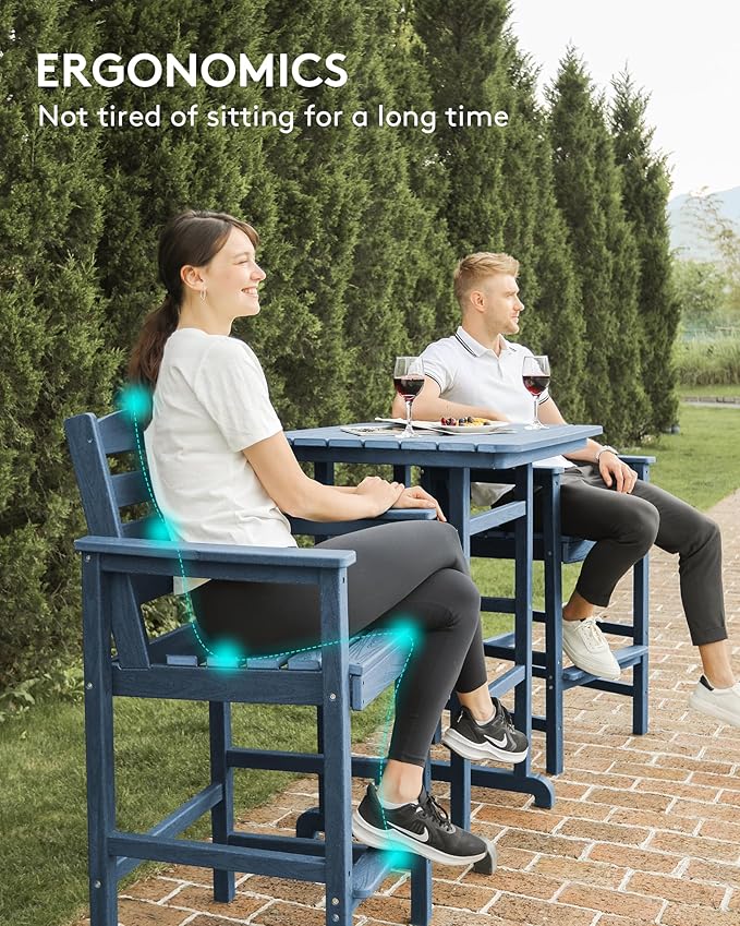 SERWALL 6 Pieces Outdoor Patio Bar Set with 9ft Umbrella, Outdoor HDPE Barstool and Table Furniture Set with Patio Umbrella, Blue