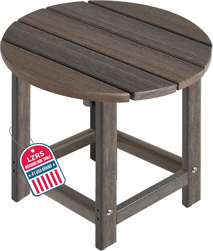 LZRS Round Adirondack Patio Side Table End Table, Outdoor Side Tables for Patio, Backyard,Pool, Indoor Companion, Easy Maintenance & Weather Resistant(Brown Mixture)