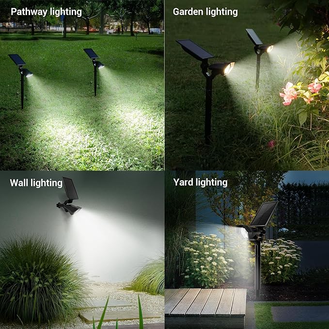 Solar Spotlights Outdoor, 4 Modes Solar Landscape Spot Light with Super Brightness LED, Panel & Light Adjustable, Solar Powered Security Lights IP65 Waterproof for Walkway Yard Garden, 2 Pack