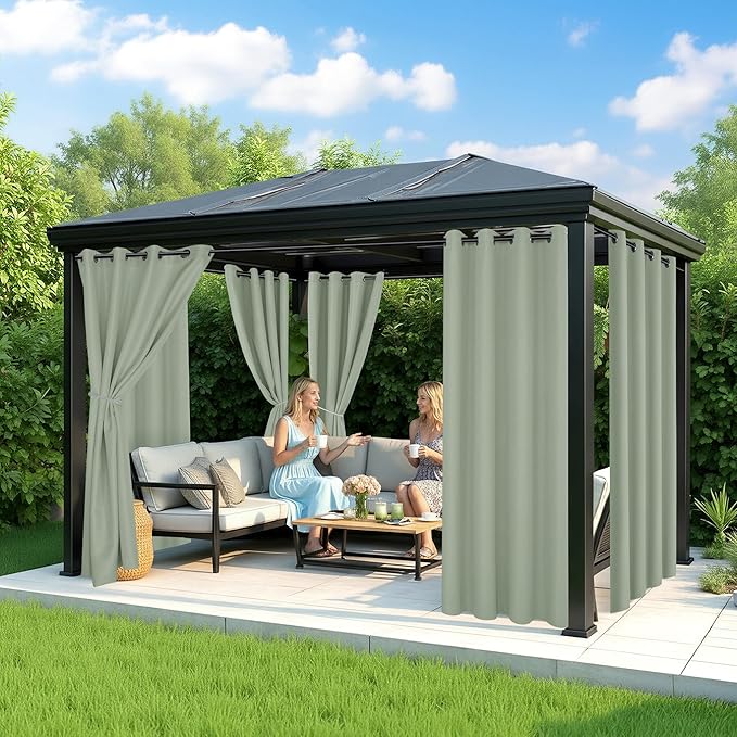Patio Curtains Outdoor Waterproof - 6 Panels Privacy Weatherproof Outside Curtains with Grommets for Pergola, Gazebo, Porch, Cabana, Balcony, 54 x 95 Inch, Sage Green