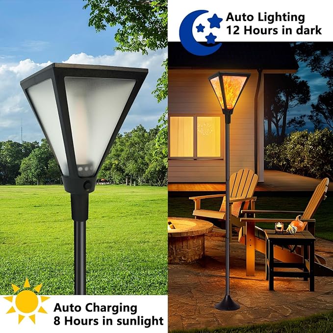 Upgraded Extra-Tall Solar Lights Outdoor, 2 Pack Flickering Flame Solar Torch Lights with 61"Tall & Super Larger Size, Solar Flame Lights Waterproof Tiki Torches for Outside Garden Patio Yard Pathway