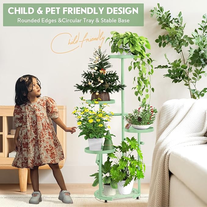 TOSKING 5 Tier Metal Plant Stand Indoor， Plant Shelf, Corner Shelf Flower Pot Stand for Outdoor Plant Stand for Living Room Balcony Garden Patio Bedroom (Green, 42in)