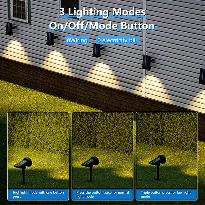 Solar Spot Lights Outdoor，Solar Lights Outdoor Waterproof IP68，Dark Sensing Auto On/Off，Suitable for Garden, Corridor Landscape Lighting and Flag Lighting. (Warm White, 4-Pack)