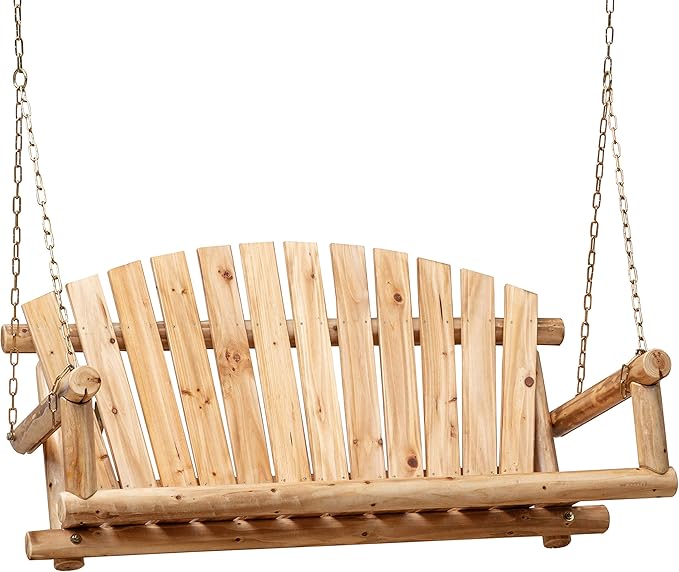 Outdoor Porch Swing Front Porch Hanging Wooden Bench Swing 2 Seat Chair for Garden, Patio, Backyard, Playground, Log Wood 800Lbs, 4 Ft, Brown