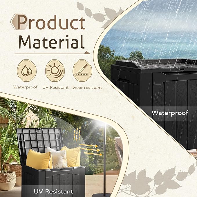 Flamaker Deck Box 31 Gallon Waterproof Resin Small Deck Box with Lid, Indoor Outdoor Package Delivery Box, Organization and Storage for Patio Furniture, Garden Tools, Outdoor Cushions (Black)