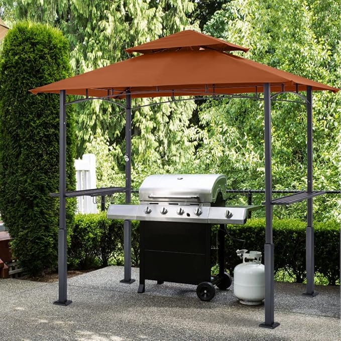 ABCCANOPY 8x5 Grill Gazebo - Outdoor BBQ Canopy Shelter with Led Light for Patio Backyard Grilling (Rust Red)