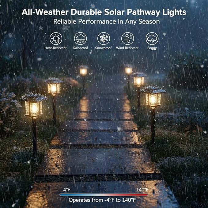 XMCOSY+ Solar Pathway Lights Outdoor, 2-Tone LED Waterproof Garden Outdoor Lighting for Yard Stainless Steel & Glass Solar Powered Landscape Walkway Driveway Decor (4 Pack, Warm White)